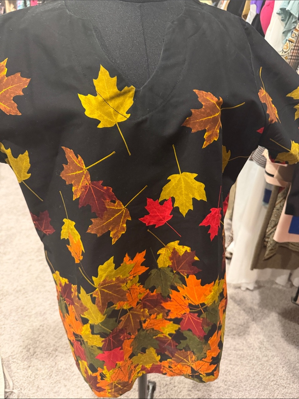 Men's Black Casual Button-Down Shirt with Fall Leaf Print